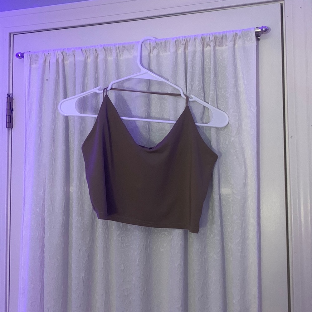 brown/green cross back crop top size large